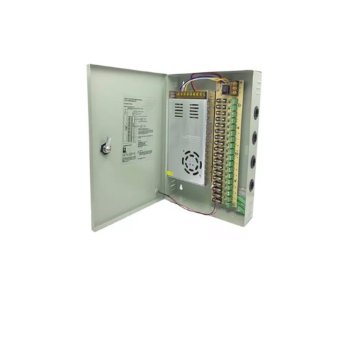 FUENTE PARA 18CH CON GABINETE METALICO 12VDC/20AMP 20A-18CH